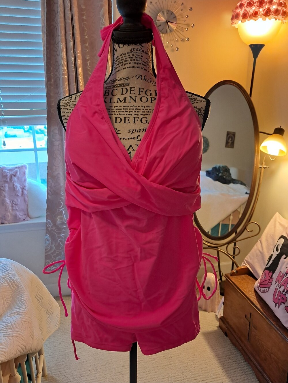 Bright Pink Halter Tankini Set 2x